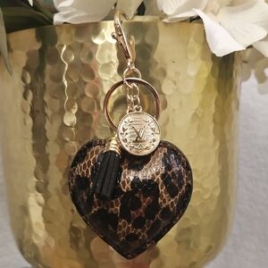 LV Upcycled Leopard Heart Bag Charm